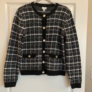 J.Crew Factory Lady Cardigan, Black Khaki Tweed, Medium